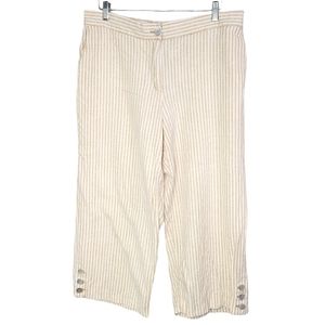 Ruby Rd. Linen Wide Leg Striped Cropped Pants Size 16
